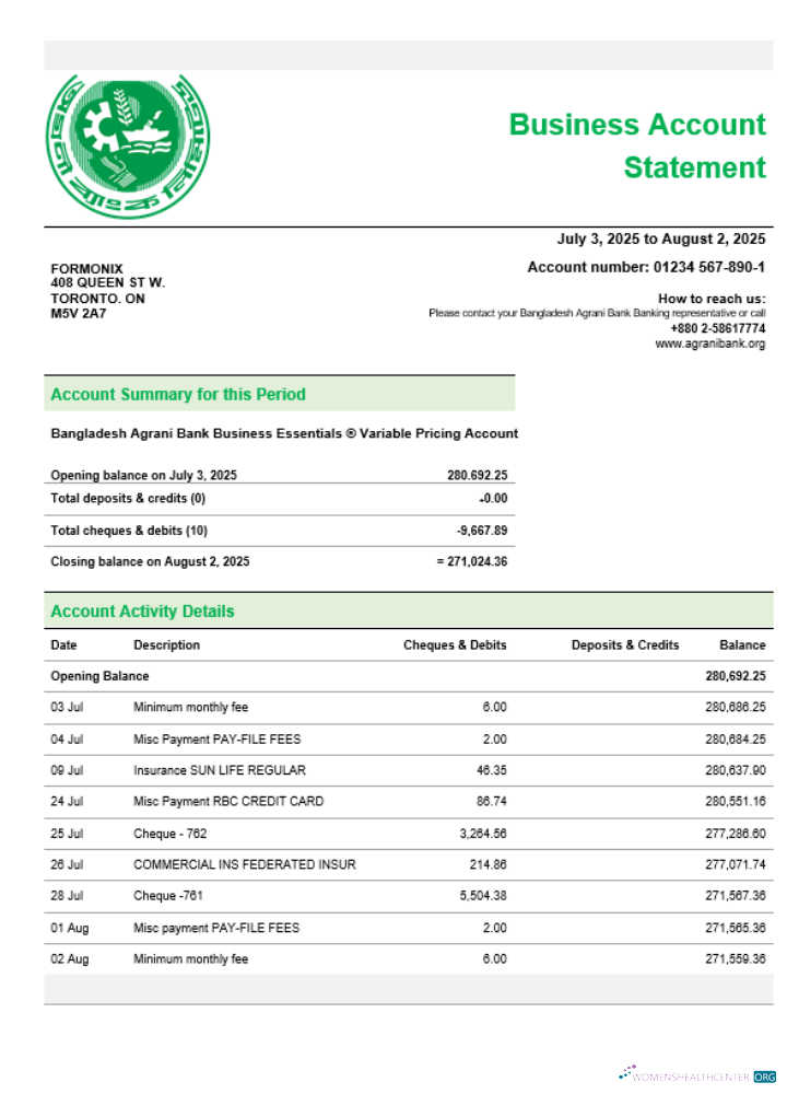 Download Agrani Bank firm account statement Word and PDF template Photoshop template
